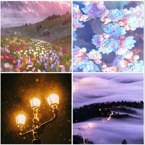 Beautiful Flower Diamond Painting Home Decoration Handmade Gift Street Lamp Mosaic Sticker Diamond Embroidered Wall Art Picture