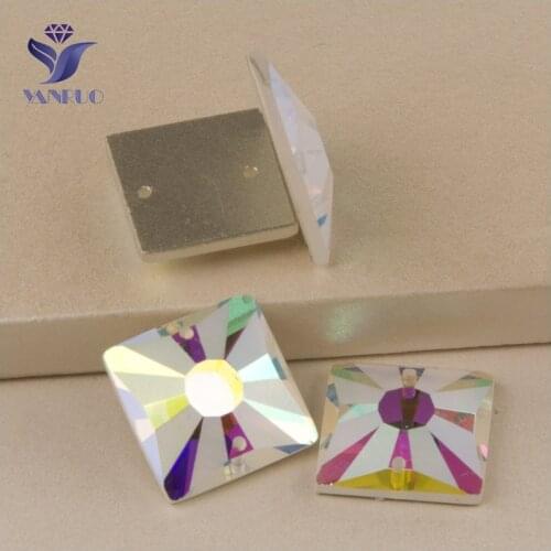 YANRUO 2315MTH Square 16mm AB Matte Sewing Stones DIY Strass Flat Back Glass Rhinestones Sew On Crystals For Decoration