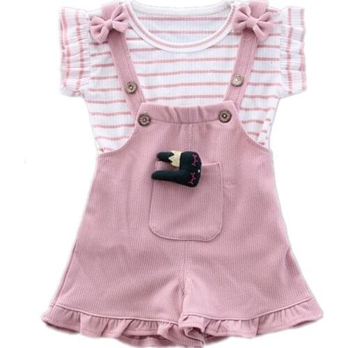 Summer Children Clothing Baby Cute Girls Casual T-Shirts Shorts 2Pcs/Set New Toddler Cartoon Fashion Cotton Infant Clothes Suit