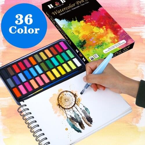 36 Colors Professional Solid Watercolor Paint Set Portable Metal Box Water Color Brush School Kids Art Supplies Paint by Numbers