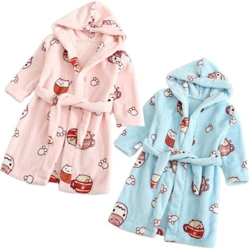 2021 New Winter Fashion Pajamas Baby Girls Nightgown Kids Robes Baby Bathrobe Robe Child Flannel Hooded Boys Homewear Clothing