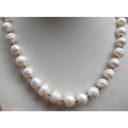 New huge 11.5-14mm south sea white baroque pearls necklace 18" 925silver