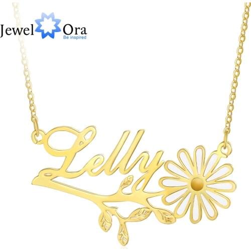 925 Sterling Silver Personalized Nameplate Pendant with Daisy Flower Branch Leaves Custom Letter Name Necklaces for Women Gifts