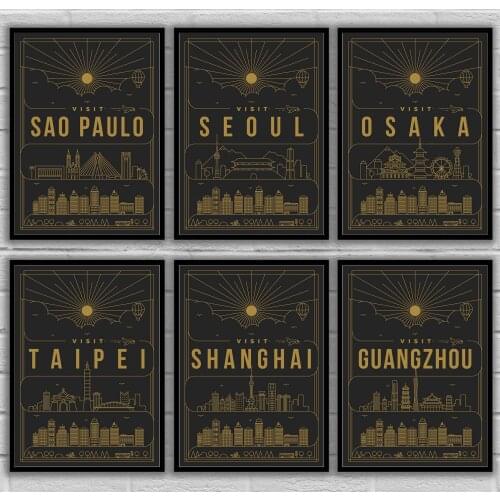 Shanghai Sao Paulo Seoul Osaka Taipei GuangZhou Toronto Barcelona Milano Rome Prague Travel Poster Canvas Painting