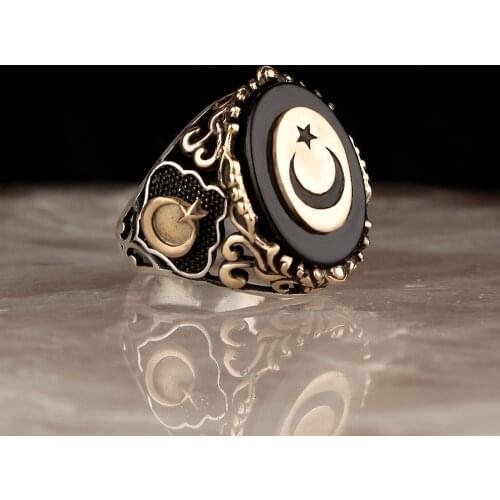 Crescent Onyx Gemstone 925 Sterling Mens Silver Ring