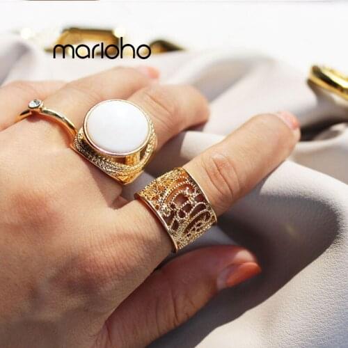 Exaggerated Retro Metal Fritillaria Surface Combination Finger Ring Gold Color Hollow Geometry Ring Women Simple Jewelry Party