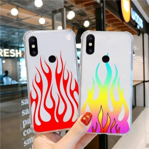 Red Flame Fitted Fire Phone Case Transparent For Xiaomi CC 9 11 MAX3 Mix3 MIX2 6X 8 5x 10S 11 10 X SE lite Pro Soft Clear shell