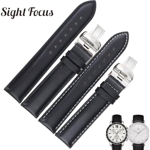19mm 20mm 1853 Watchbands for Tissot Quickster T095 PR100 T41 for Tissote Leather Strap Watch Bracelets White Stitching Belt Men