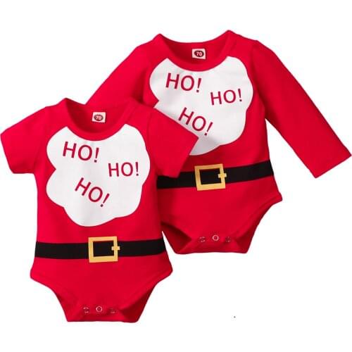 Newborn Baby Girls Boys Christmas Bodysuits Playsuits Baby Letter Print Short/Long Sleeve Round Neck Romper Childrens Clothing