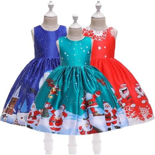 Christmas Cartoon Santa Claus Dress For Girls Snowflake Princess Party Clothing Home Celebration Kids Birthday Present Clothes
