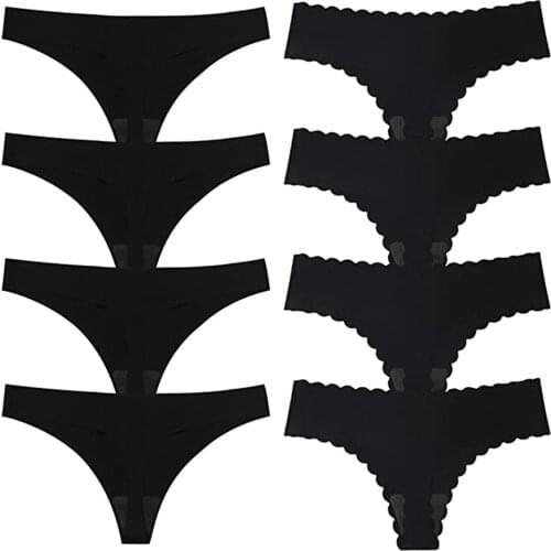 8PCS Ladies Briefs Panties Feminine Seamless Breathable Print Thong Female Underpants Thong Solid Color Pantys Lingerie G-string