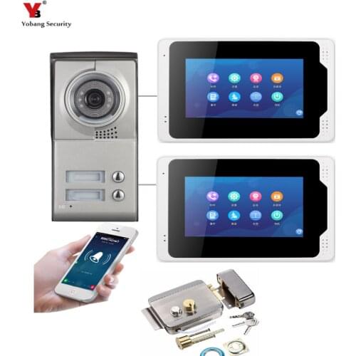 7 inch Wired Wifi 2 Apartment/Family Video Door Phone Intercom System 1Doorbell Camera with 2 button 2 Monitor