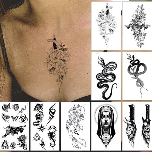 Waterproof Temporary Tattoo Sticker Old school Flash Tatoo Knife Snake Flowers Arm Wrist Fake Tatto For Body Art Women Men