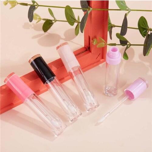 8ml high quality clear plastic lipgloss empty tubes pink cap black lid cosmetic lip gloss packaging container