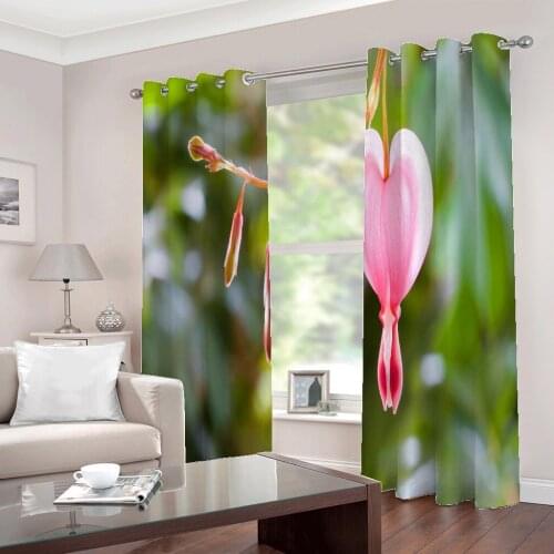 Custom Pink love flowers window curtain Digital Print For Living room Bedroom Half-Blackout Drapes Sets (Left and Right Side)
