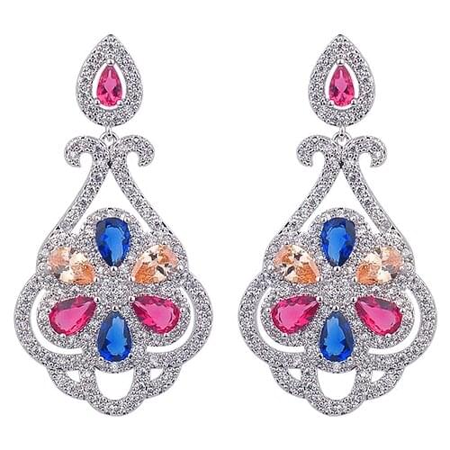 YAN MEI 2017 Hot CZ Clear Crystal Stud Earrings Silver Color Flower Pierced Women Long Earring Jewelry GLE5910