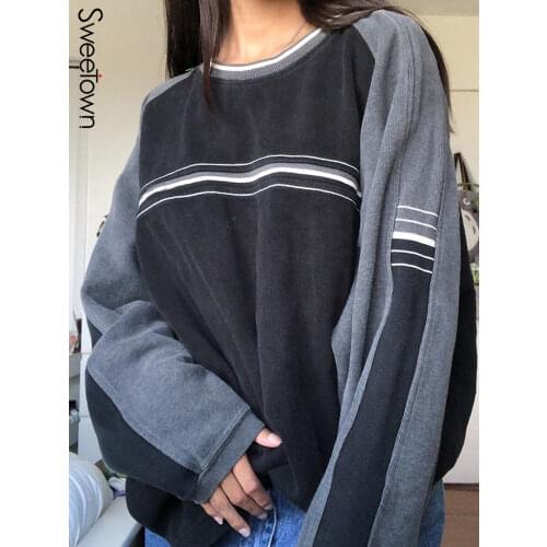 Sweetown Contrast Patchwork Grunge Sweatshirts Harajuku Korean Casual Long Sleeve New Pullovers Women Autumn Winter Outfits