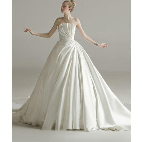 Satin Wedding Dress 2020 New Style Tuxedo Bride Slim Strapless Women Simple Wedding Dresses Pleated White Vestido De Noiva Robe