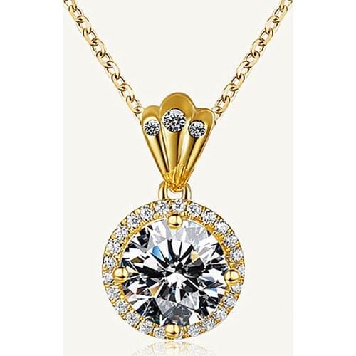 14k gold color Crown AAA zircon diamond gemstones pendant necklaces for women jewelry bijoux fashion choker party accessory gift