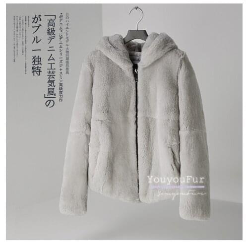 2019 winter overcoat new full-skinned natural rex Rabbit fur coat short jacket women zipper Hooded genuine outerwear fur coats