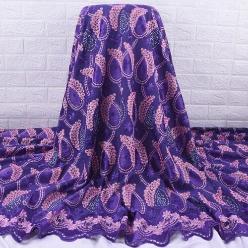 Zhenguiru 2020 Purple African Lace Fabric Bright Diamond Swiss Voile Fabric Wheat Embroidery Nigeria Fabric For Women PartyA2086