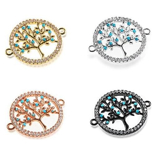 24*20mm Tree of life christmas crystal micro pave cz zircon cubic zirconia beads copper silver gold plated bracelet accessories