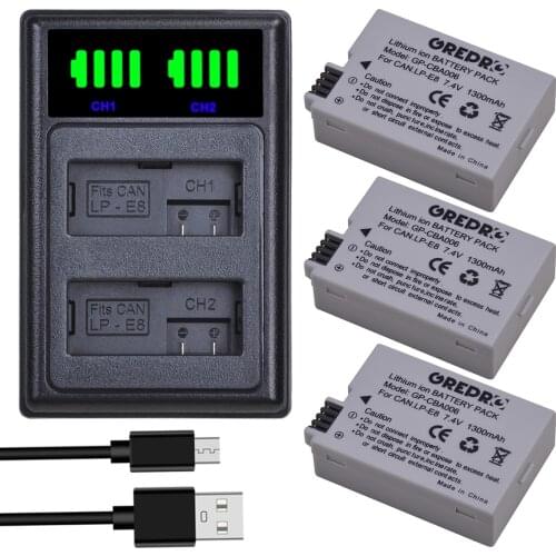 3Pcs LP-E8 LPE8 Battery with Type-C LP E8 Charger for Canon X4 X5 X6i X7i T2i T3i EOS 550D 600D 650D 700D Cameras