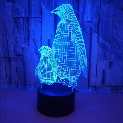 Acrylic Lovely Penguin 3D Light Night 7 Color Changing For Baby Children Bedroom Table Lamp Sleeping Lighting Holiday Gift Toy