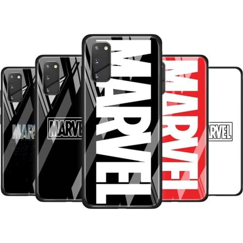 Marvel Logo Tempered Glass Cover For Samsung Galaxy S20 S10 S9 S8 S10E FE Ultra Plus Lite 5G Phone Case