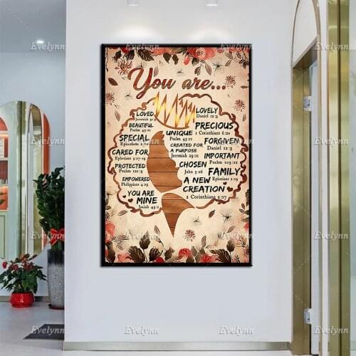 You Are Enough Poster, African American Art Print, Black Pride Wall Art,Black Month History, Floral Girl Canvas,Home Decor Gift