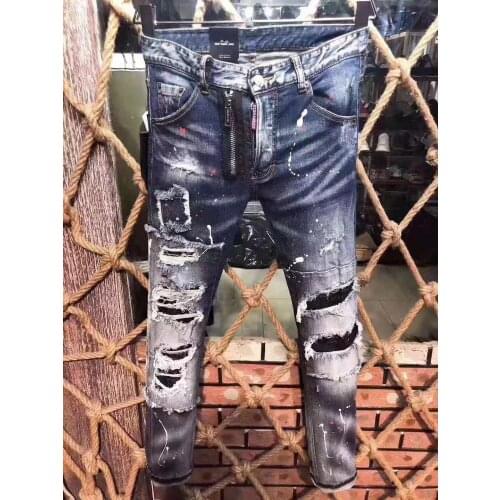 Jeans Pants Design Cool Top Jeans Men Slim Jeans Denim Trousers Blue Hole Pants Jeans For Men 9608