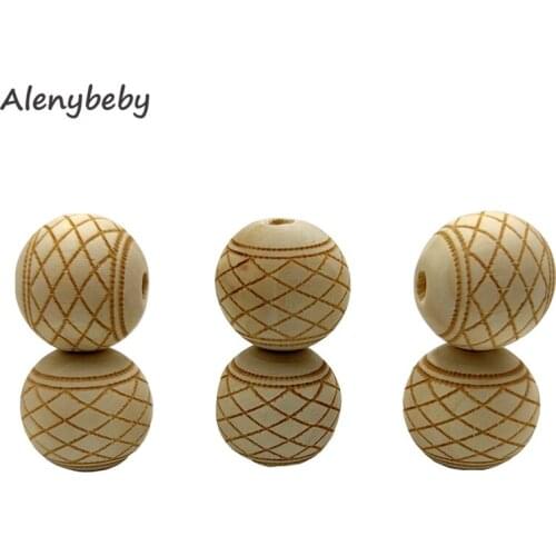 Engraving Printing Wooden Round Beads Teether Loose Natural Wood Ball Jewelry Making Bracelet Necklace DIY Teething Accessories