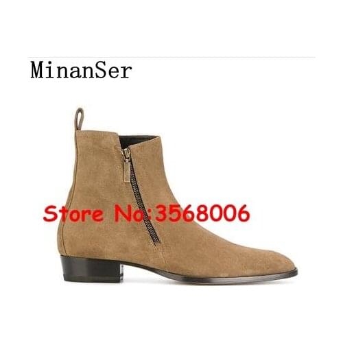 Italy Designer MinanSer Pointed Toe Mens Motorcycle Boots Rome Leisure Slip-on Outdoor Chelsea Boots Wholesale Plus Size 46