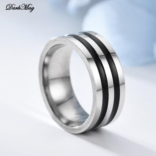 DarkMag Trend Two Black Line Silver Color Rings Wedding Band Vintage Men Women Jewelry Anime Anel Masculino Aneis Alliance