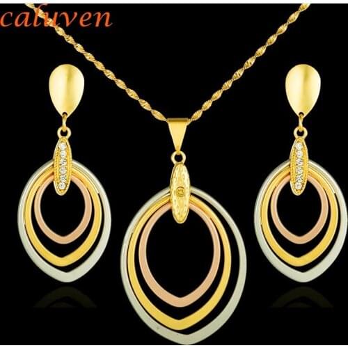 Ethiopian Nigerian Dubai Necklace Sets Gold Color/ Mix Rose Gold Jewelry Sets African Earrings for Womens Gift CE048
