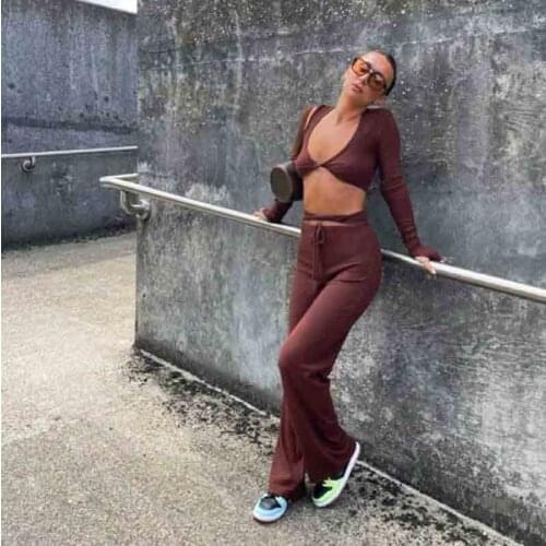 Cultiseed Women Sexy Cross Chest Strapless V Neck Hollow Wasit Top+Flare Pant 2pc Sets Clothing Female Newest Yoga Sports Suits
