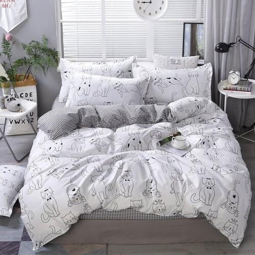 Cartoon Coffee Cat Print Bed Cover Set Kids Girl Duvet Cover Adult Child Bed Sheets And Pillowcases Comforter Bedding Set 61062