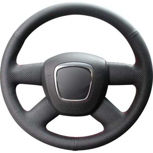 Black Natural Leather Car Steering Wheel Cover for Audi Old A4 B7 B8 A6 C6 2004-2011 Q5 2008-2012 Q7 2005-2011