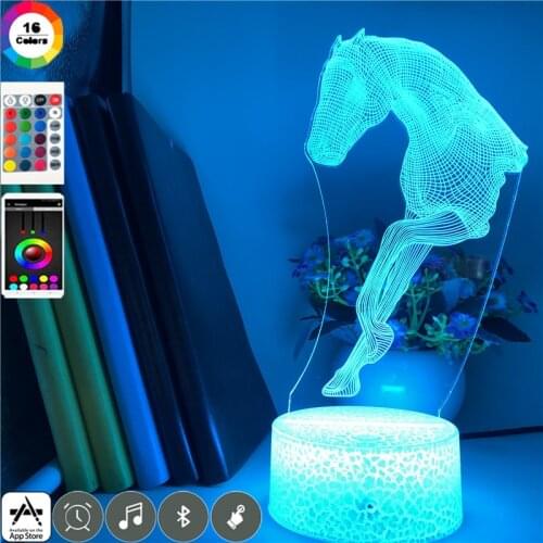 Creative Table Lamp Night Light 3D LED RGB Color Horse Nightlight with Lava Base Baby Kids Room Party Decoration Birthday Gift