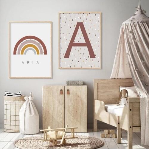 Modern Initial Rainbow Letters a and n Wall Art Pictures and Posters Boho Style Girl Boy Canvas Painting Kids Room Home Decor