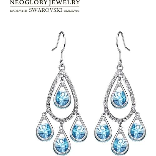 Neoglory Austria Crystal & Rhinestone Long Drop Earrings Exquisite Water Drop Style Alloy Plated For Lady Trendy Party