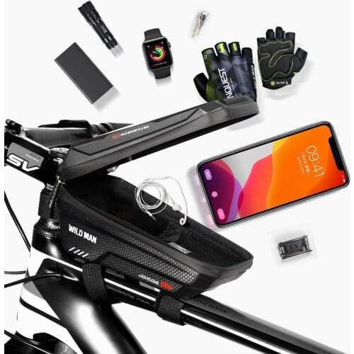 2021 NEW WILD MAN 6.7in Touch Screen Bicycle Bag For Front Tube Wainproof MTB Bicycle Accessories Hard Shell Phone Case Bike Bag