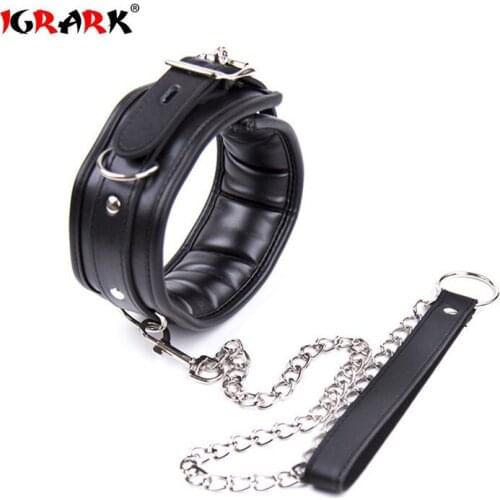 New Style Leather Sponge Bondage Collar With Metal Chain Sex Toys For Adults Bdsm Bondage Adult Erotic Games