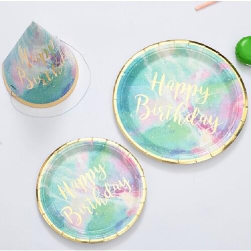 Happy Birthday Party Disposable Tableware Rainbow Paper Plate Hat Baby Shower Kids Birthday Party Decor Supplies