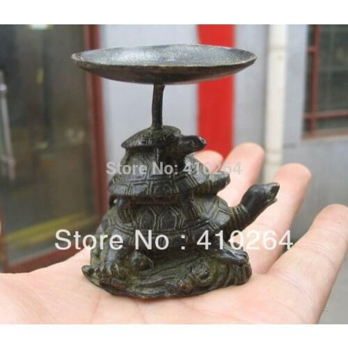 Old craft$ Lamp-stand Three turtle Chinese Classic bronze Statue (A0314)