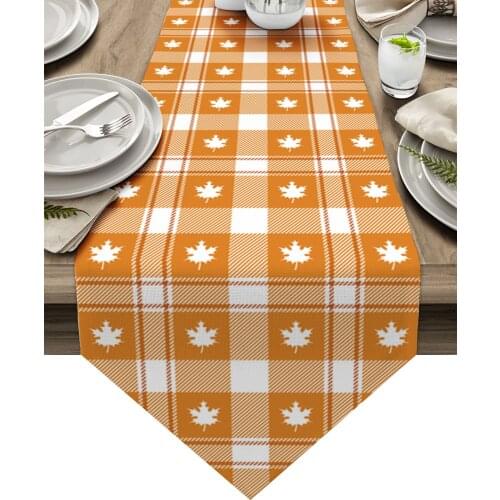 Autumn Maple Leaf Orange Lattice Table Runner Luxury Dining Table Decor Tablecloth Table Runner for Wedding Party