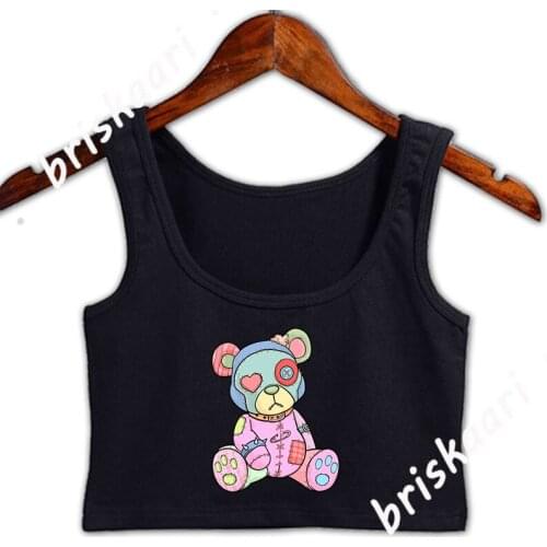 Pastel Goth Teddy Bear Japanese Anime Kawaii Menhe Crop Top For Girl Plus Size 4xl Top Designer Original Crazy Vest