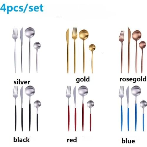 4Pcs/set Stainless Steel Dinnerware Silverware Flatware Set Dinner Knife Fork Spoon