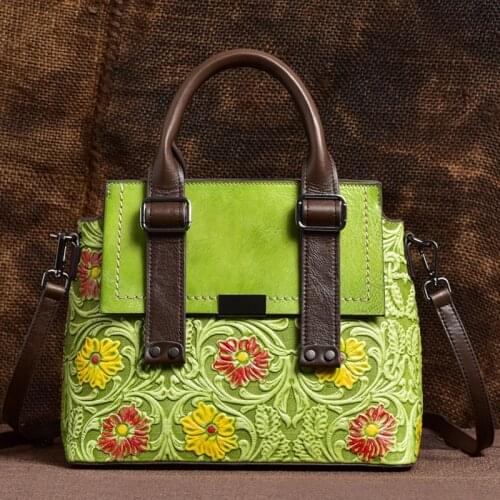 Vintage Womens Hand Bags Designers Luxury Handbags Women Shoulder Bags Female Retro Tote Bags Brand Genuine Leather Green Bag