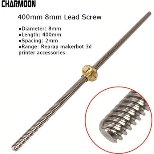 T8 Lead Screw 100mm 150mm 250mm 300mm 330mm 350mm 400mm 500mm for 3D Printers Parts 8mm Trapezoidal Screws Copper Nuts Leadscrew